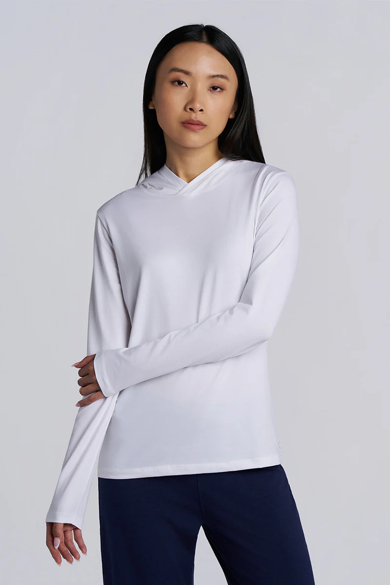 Women's Morada Long Sleeve Hoodie Pima Sol | White - Image 4