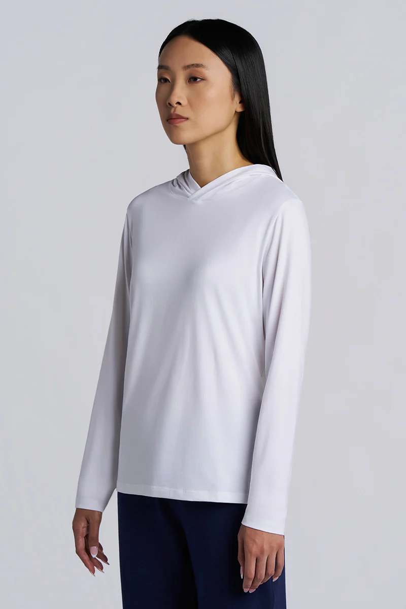 Women's Morada Long Sleeve Hoodie Pima Sol | White - Image 5