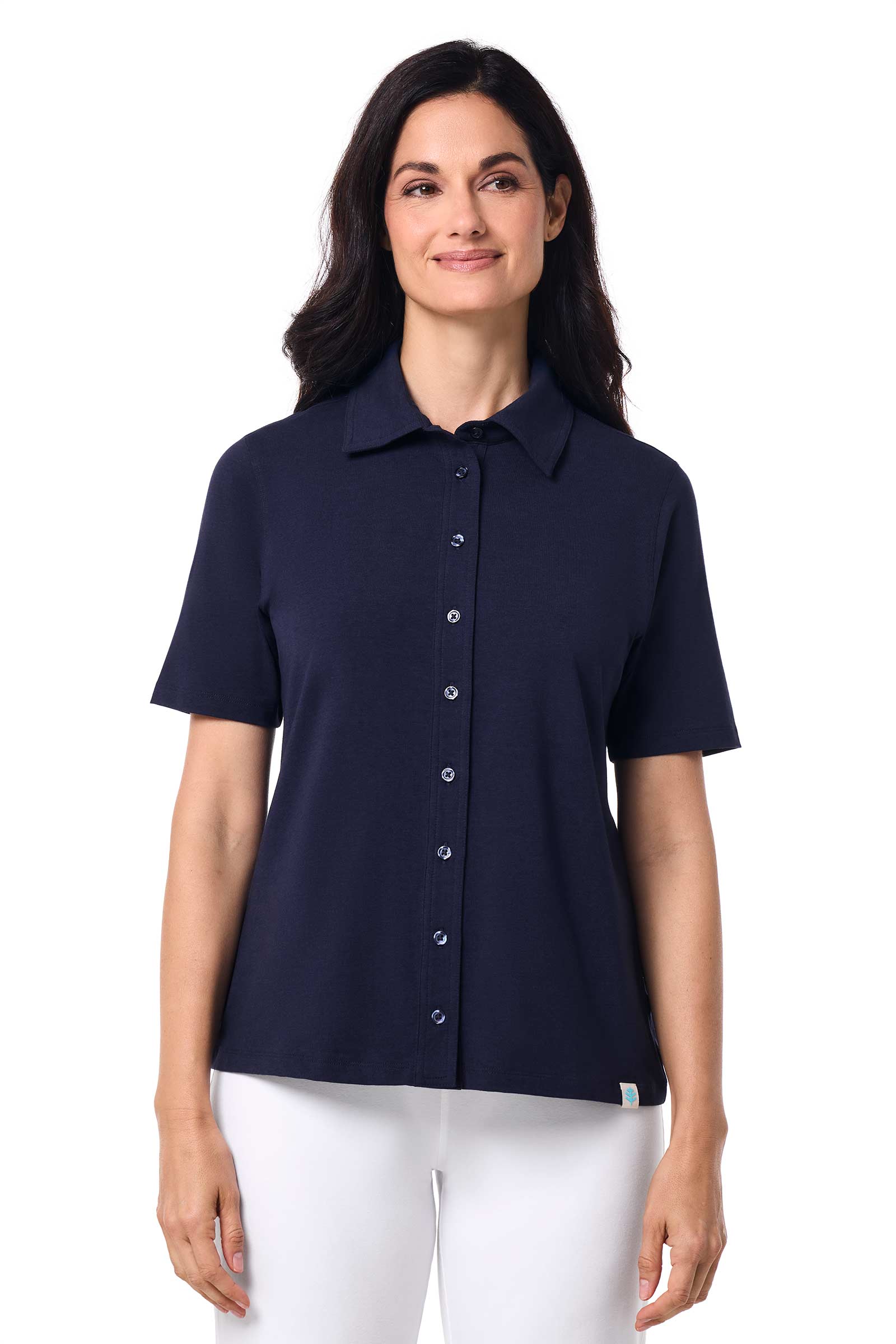 Women's Morningside Button Down Short Sleeve Shirt | Navy - Image 2