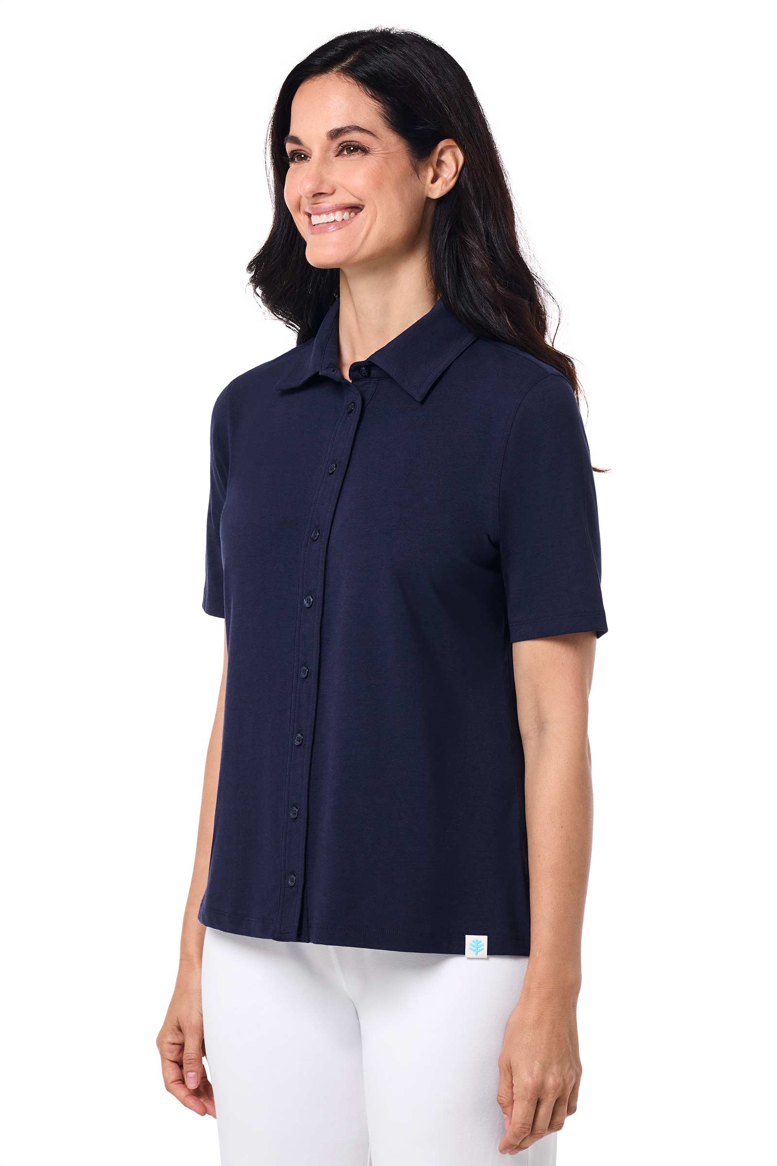 Women's Morningside Button Down Short Sleeve Shirt | Navy - Image 3