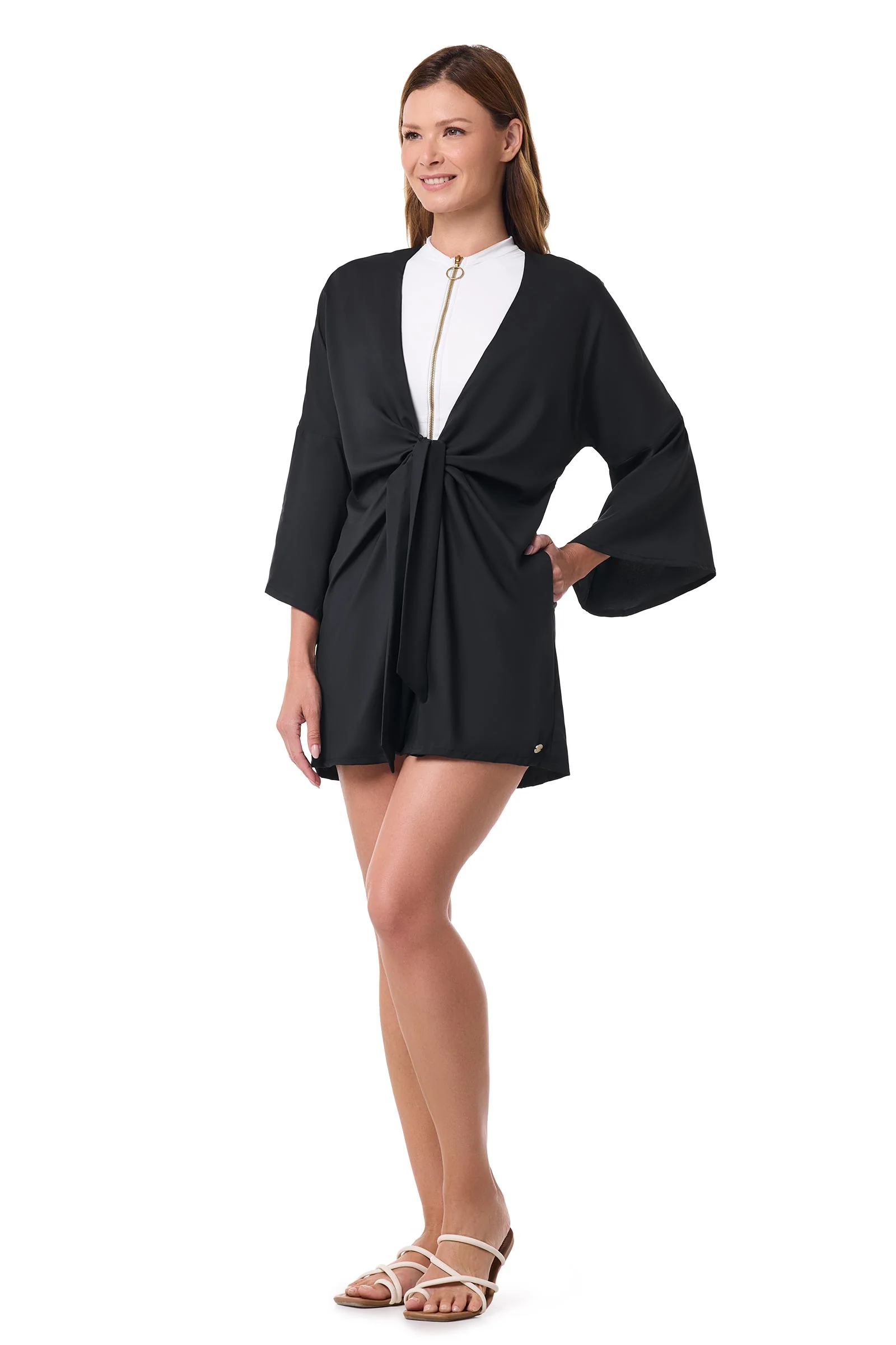 Women's Ocean Drive Cover-Up with Front Tie | Black - Image 3