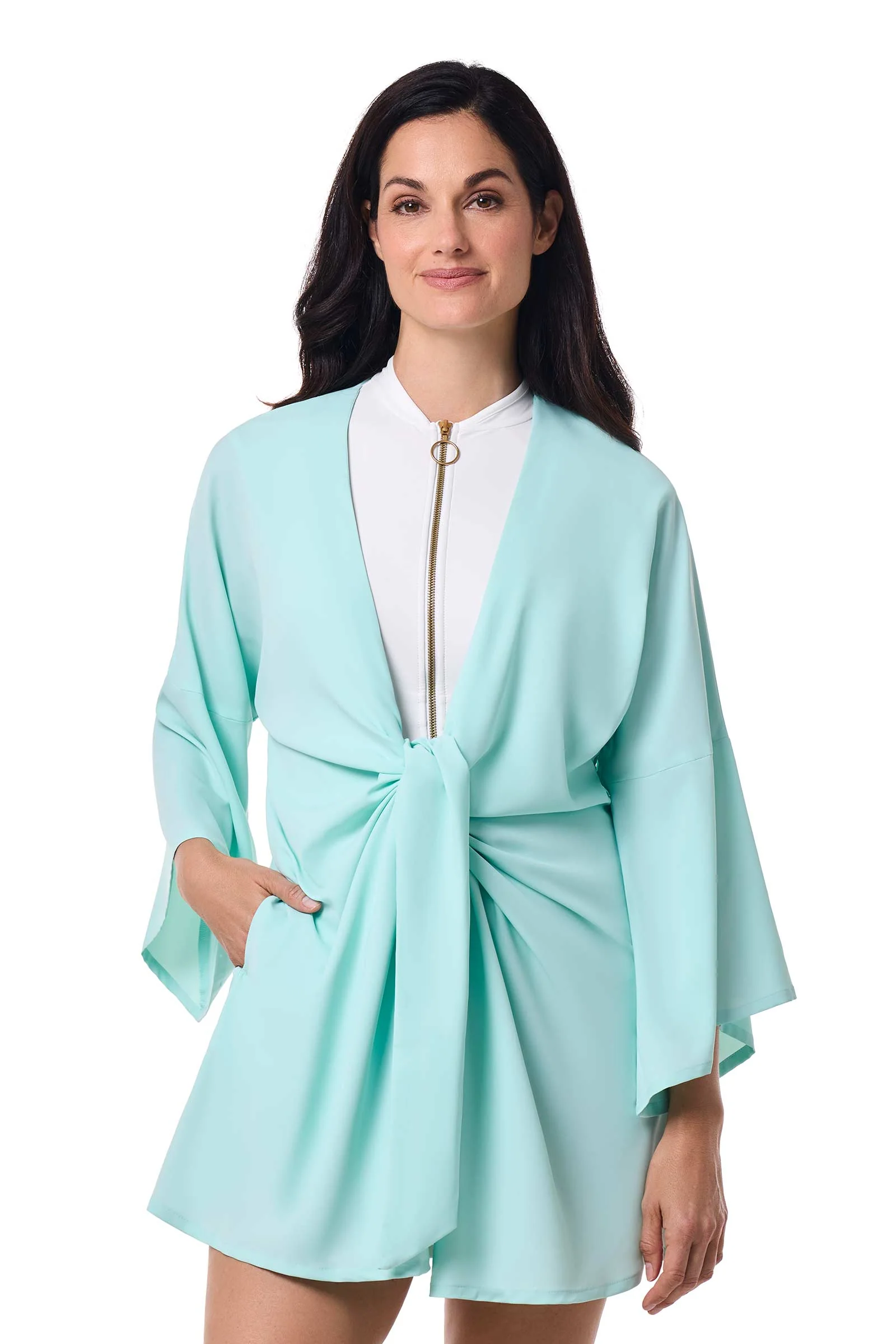Women's Ocean Drive Cover-Up with Front Tie | Misty Aqua - Image 2