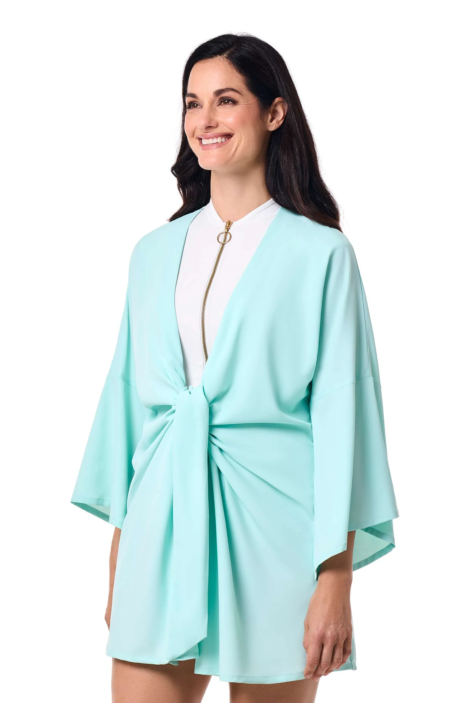 Women's Ocean Drive Cover-Up with Front Tie | Misty Aqua - Image 3