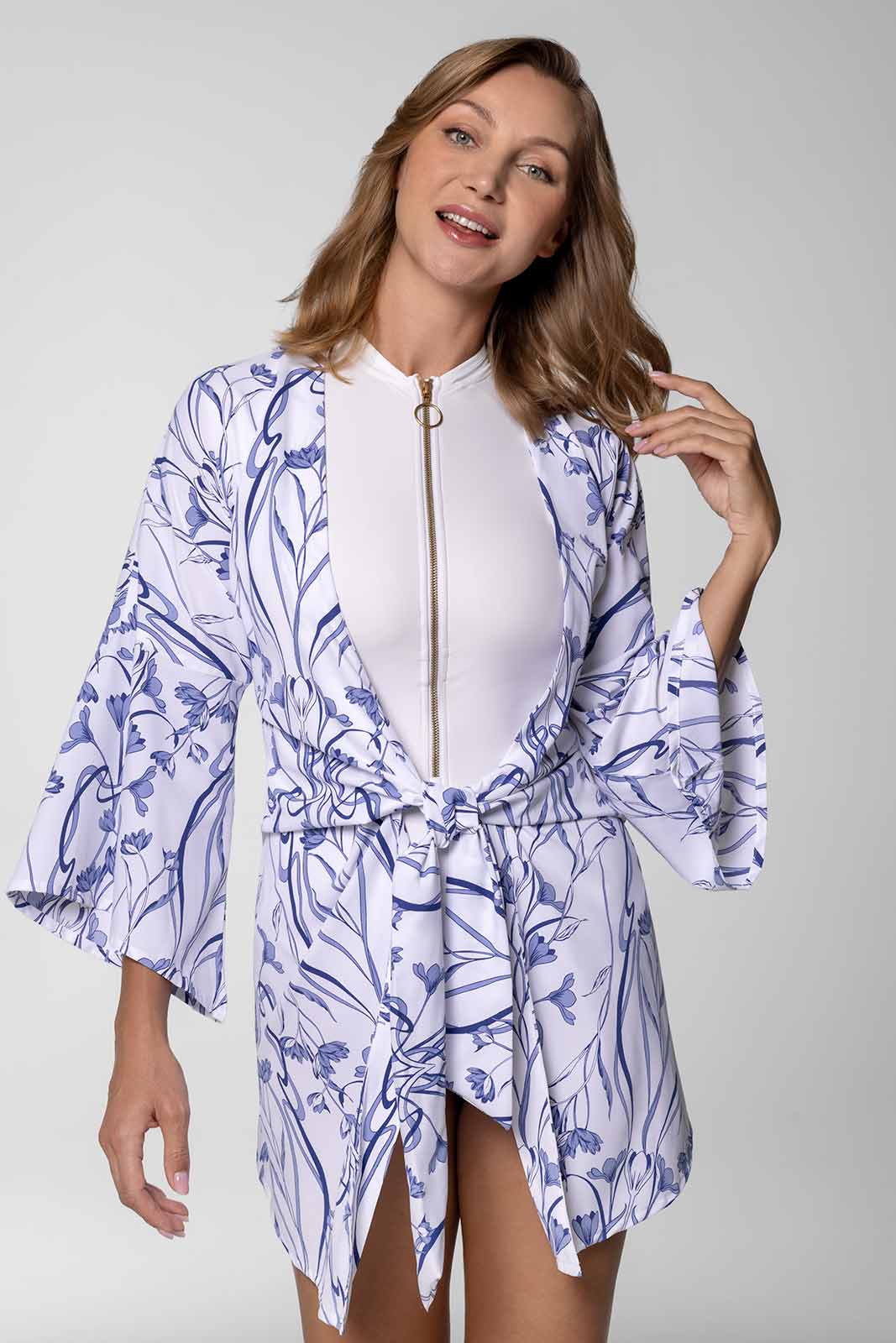 Women's Ocean Drive Cover-Up with Front Tie | White Iris Dusk - Image 2