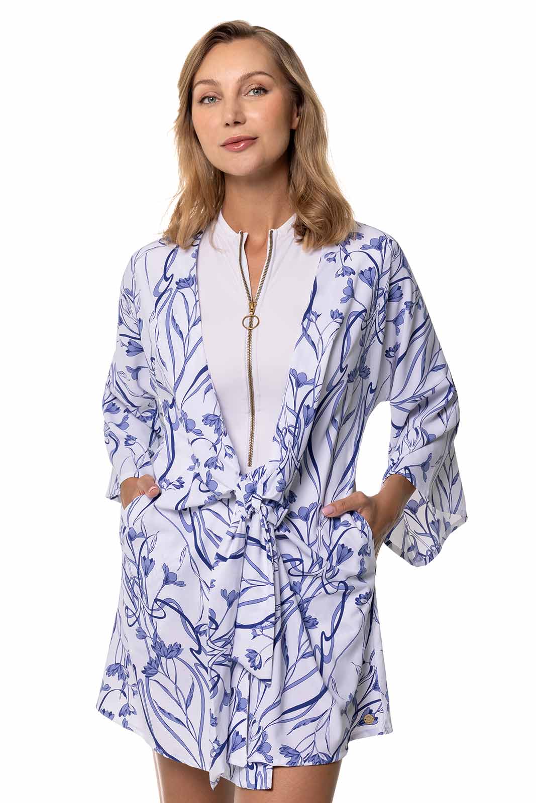 Women's Ocean Drive Cover-Up with Front Tie | White Iris Dusk - Image 3