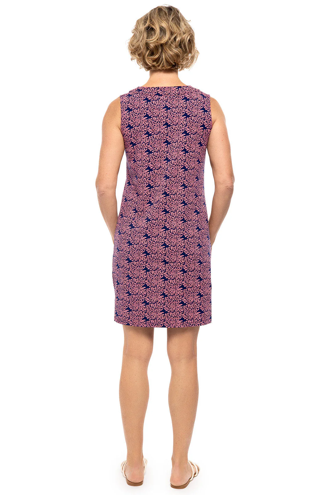 Women's Oceanside Tank Dress | Peachy Pink Etched Flowers - Image 3