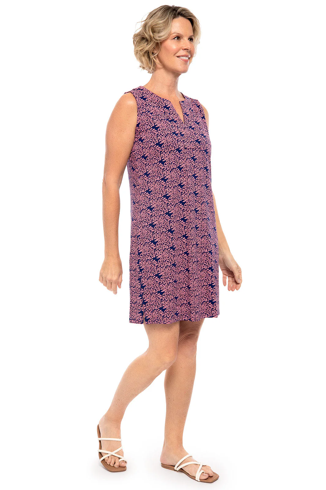 Women's Oceanside Tank Dress | Peachy Pink Etched Flowers - Image 4