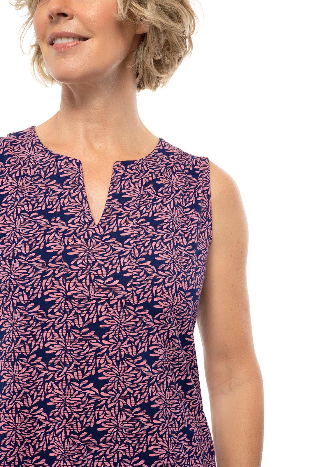 Women's Oceanside Tank Dress | Peachy Pink Etched Flowers - Image 5