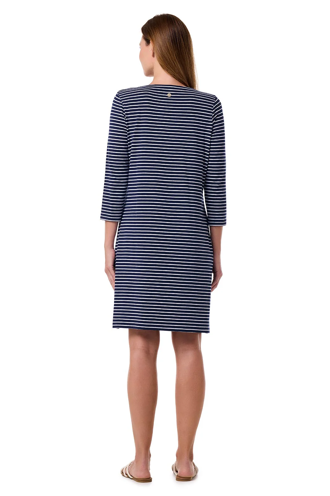 Women's Oceanside Tunic Dress with 3/4 Sleeve | Navy/White Stripe - Image 4