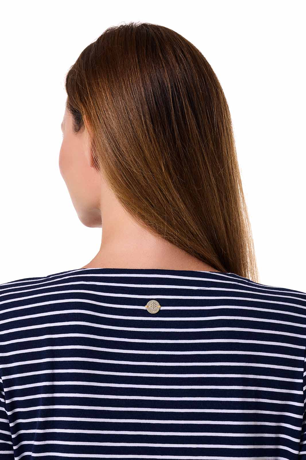 Women's Oceanside Tunic Dress with 3/4 Sleeve | Navy/White Stripe - Image 5