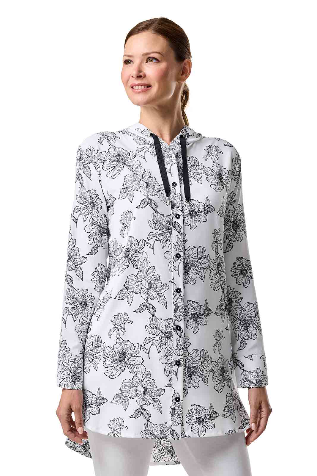 Women's Palma Aire Beach Long Sleeve Shirt | White/Black Perfect Peony - Image 2