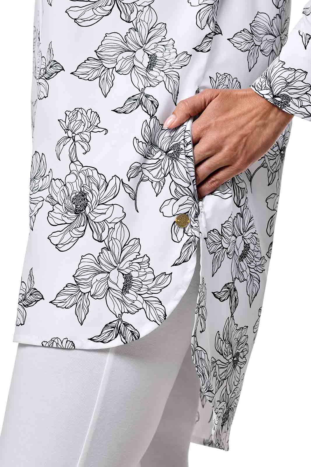 Women's Palma Aire Beach Long Sleeve Shirt | White/Black Perfect Peony - Image 4