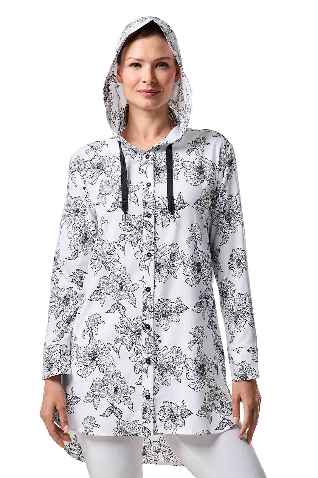 Women's Palma Aire Beach Long Sleeve Shirt | White/Black Perfect Peony - Image 6
