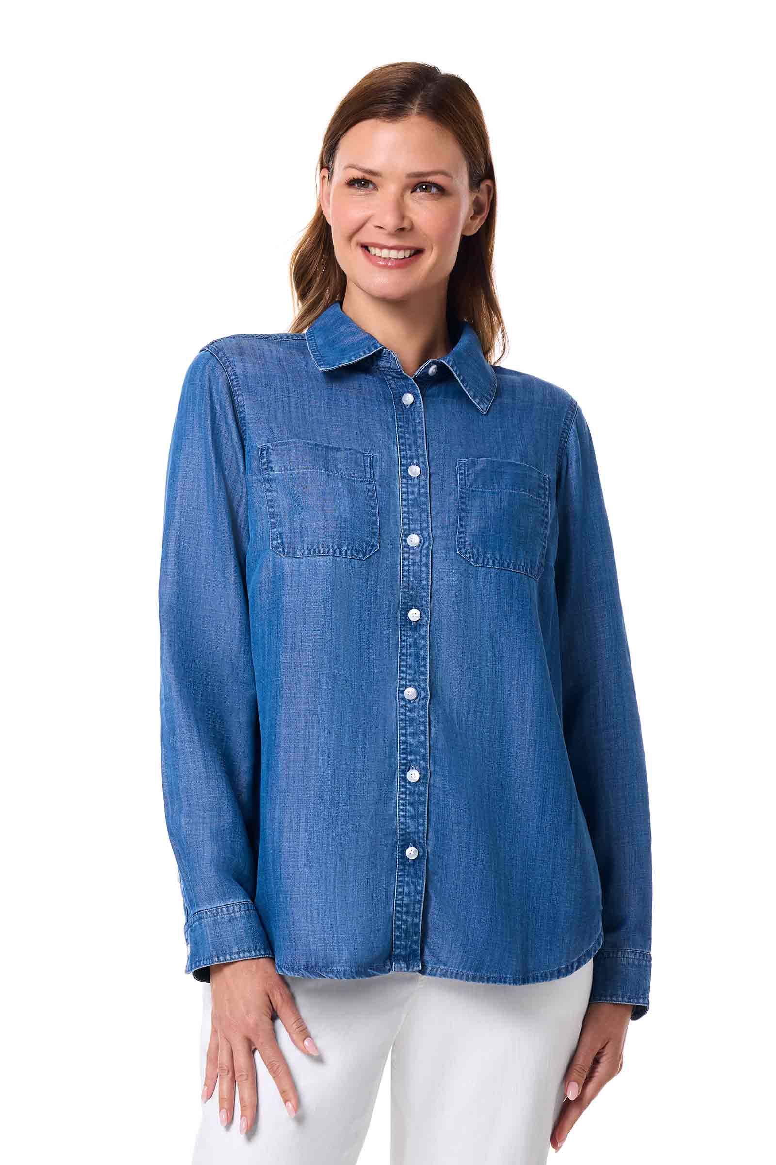 Women's Peninsula Chambray Long Sleeve Shirt | Light Indigo Chambray - Image 2