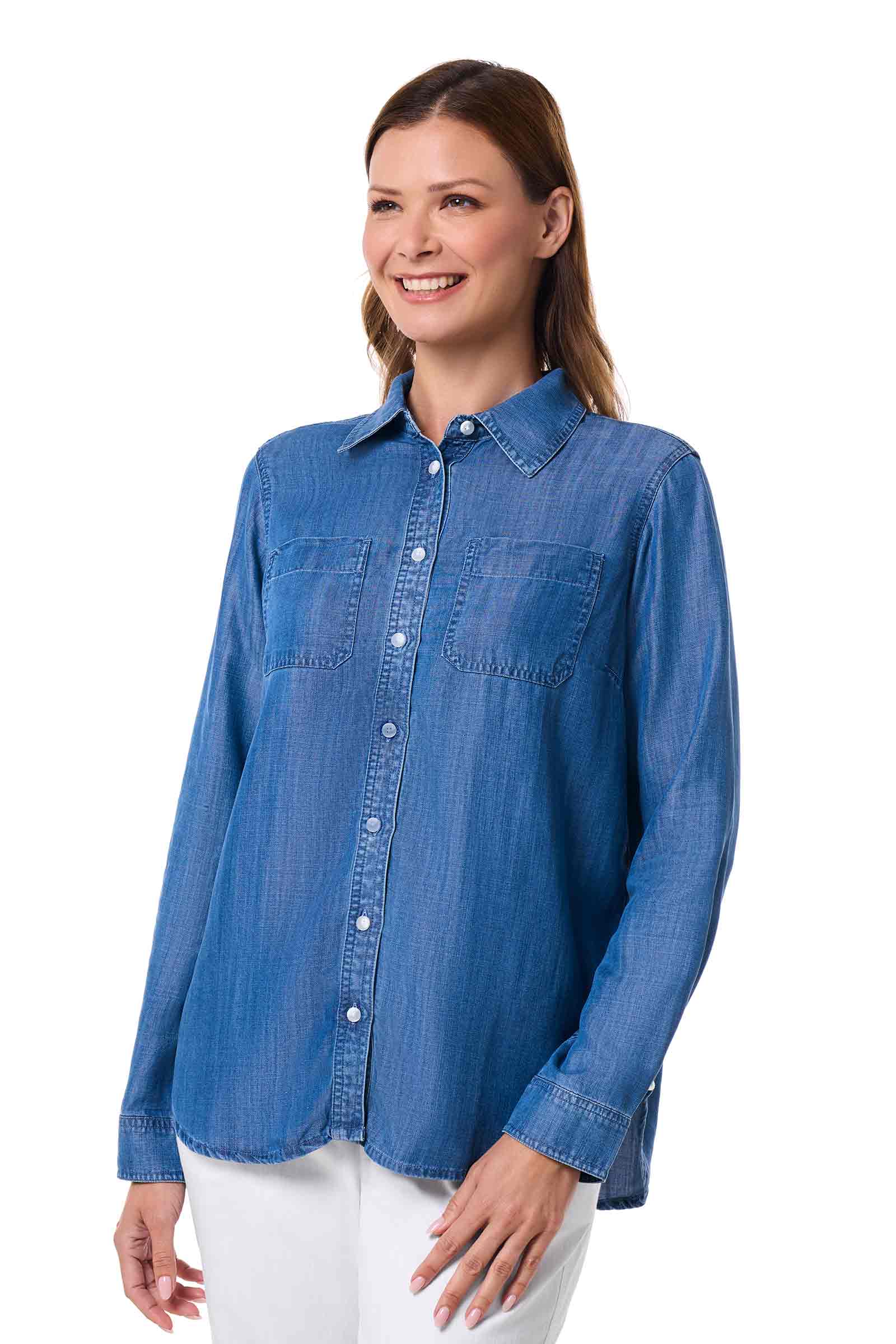 Women's Peninsula Chambray Long Sleeve Shirt | Light Indigo Chambray - Image 3