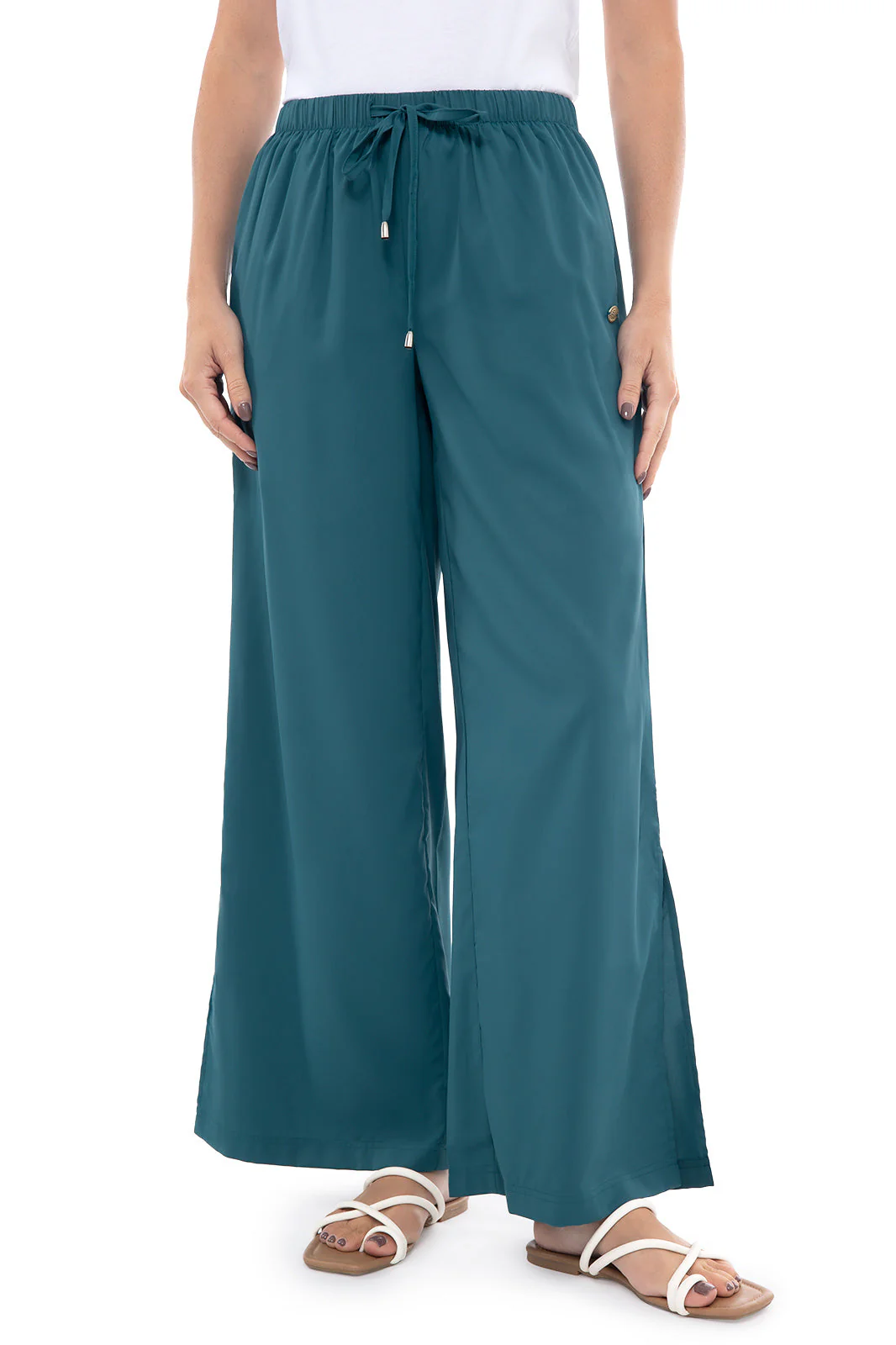 Women's Wide Leg Pants with Side Slits| Regular Parent - Image 12