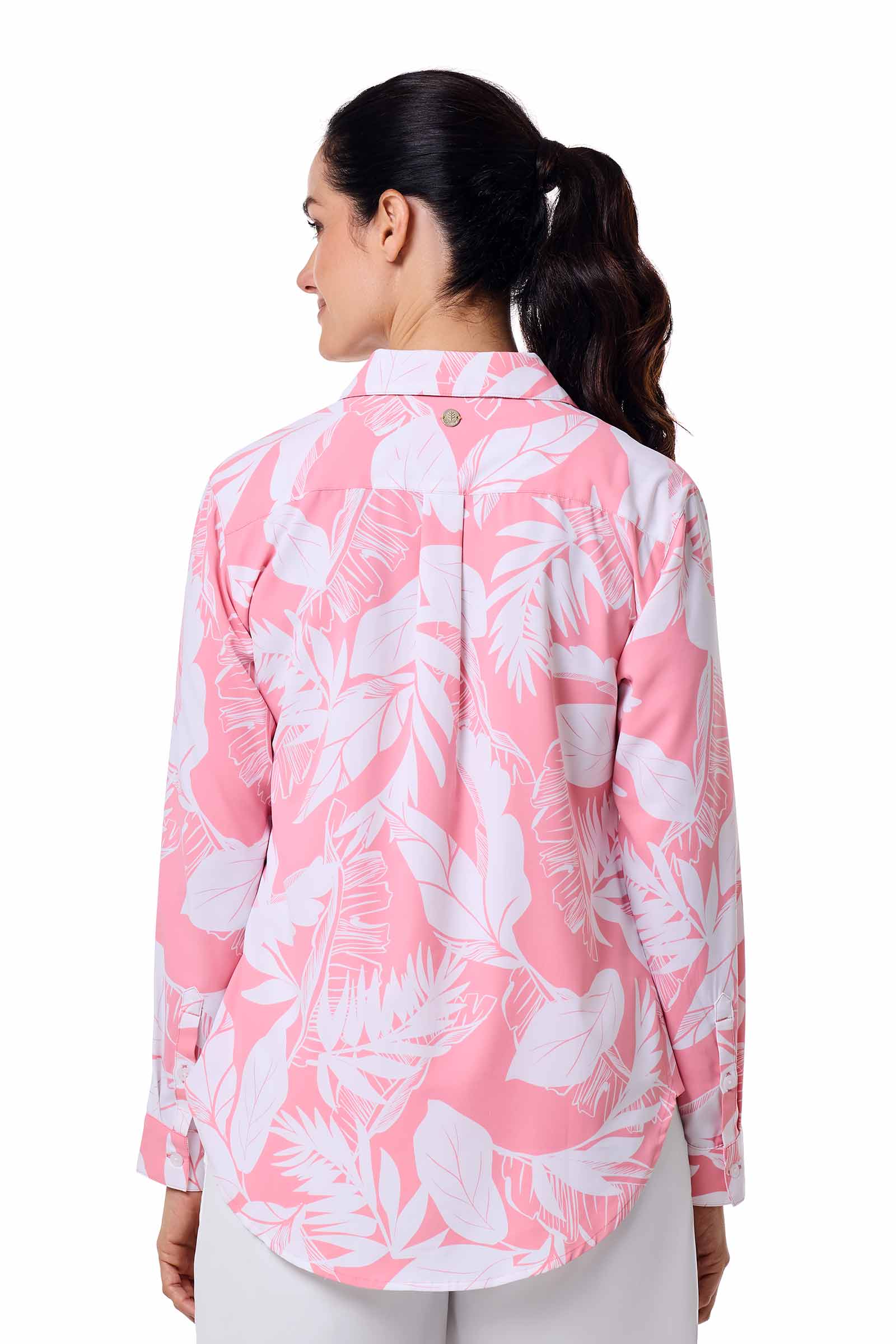 Women's Rhodes Long Sleeve Shirt | Flamingo Pink Palm Paradise - Image 5