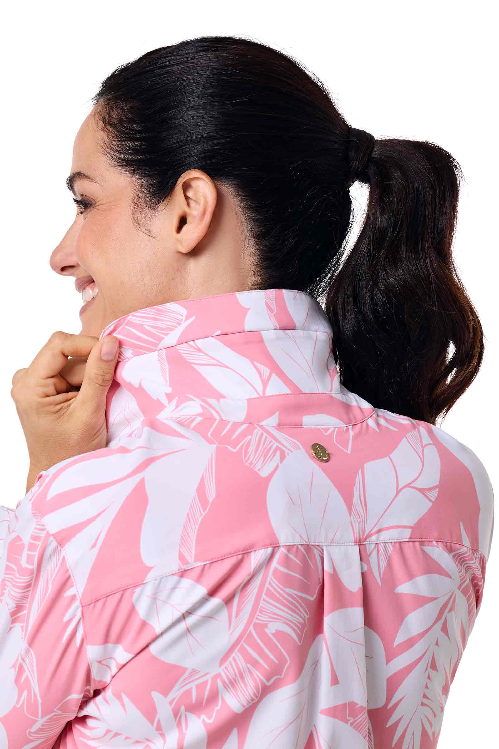 Women's Rhodes Long Sleeve Shirt | Flamingo Pink Palm Paradise - Image 6