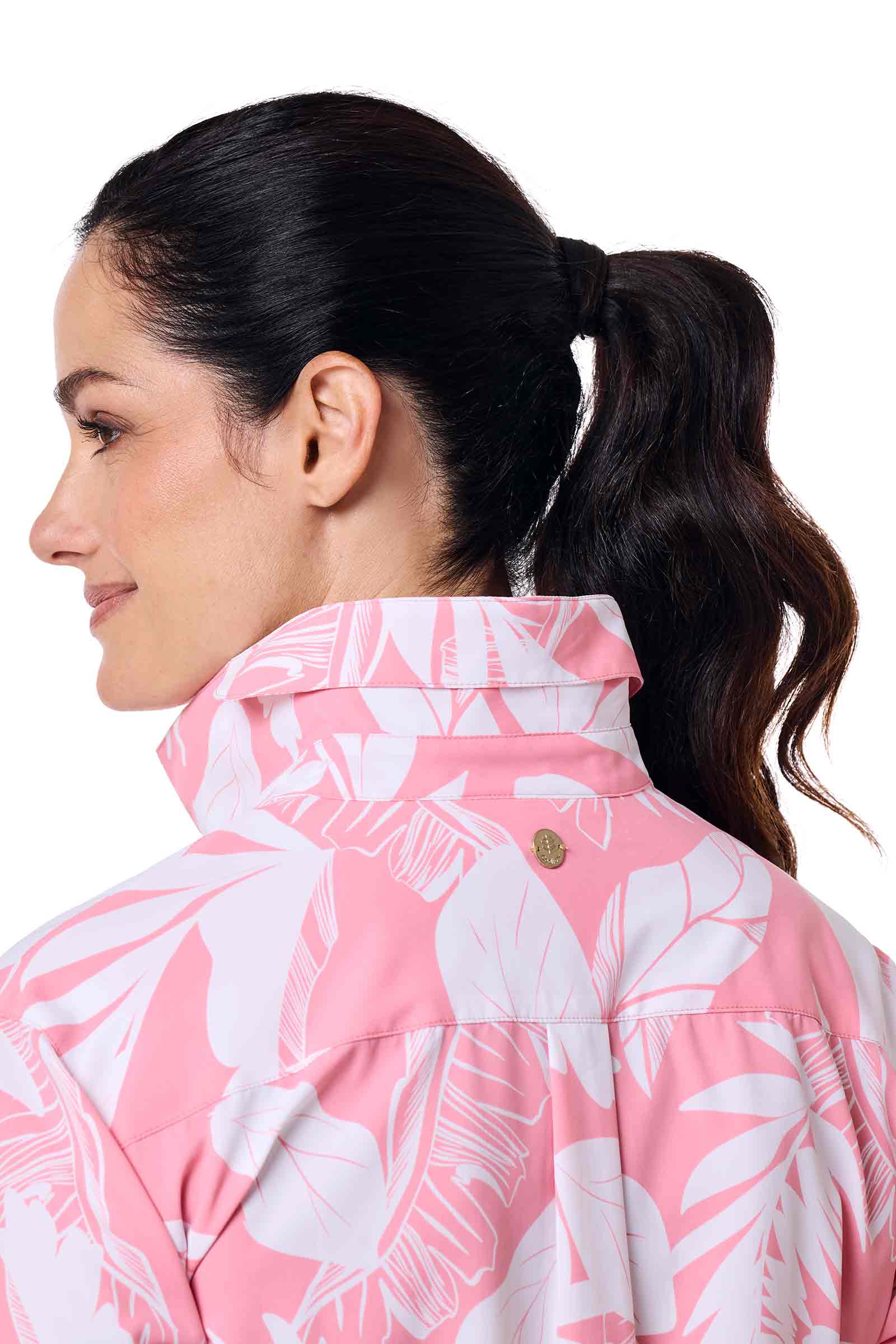 Women's Rhodes Long Sleeve Shirt | Flamingo Pink Palm Paradise - Image 7