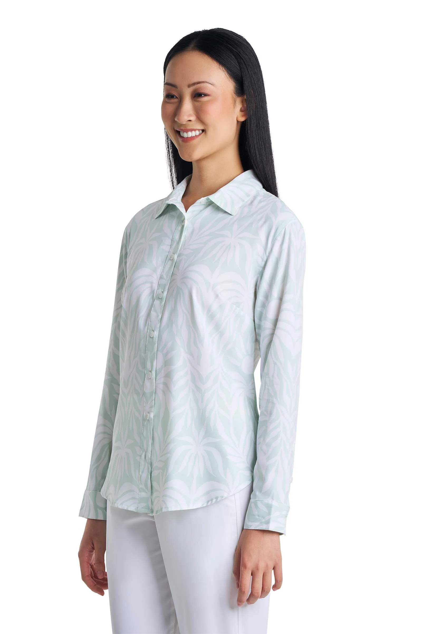 Women's Rhodes Long Sleeve Shirt | Misty Aqua American Palm - Image 3