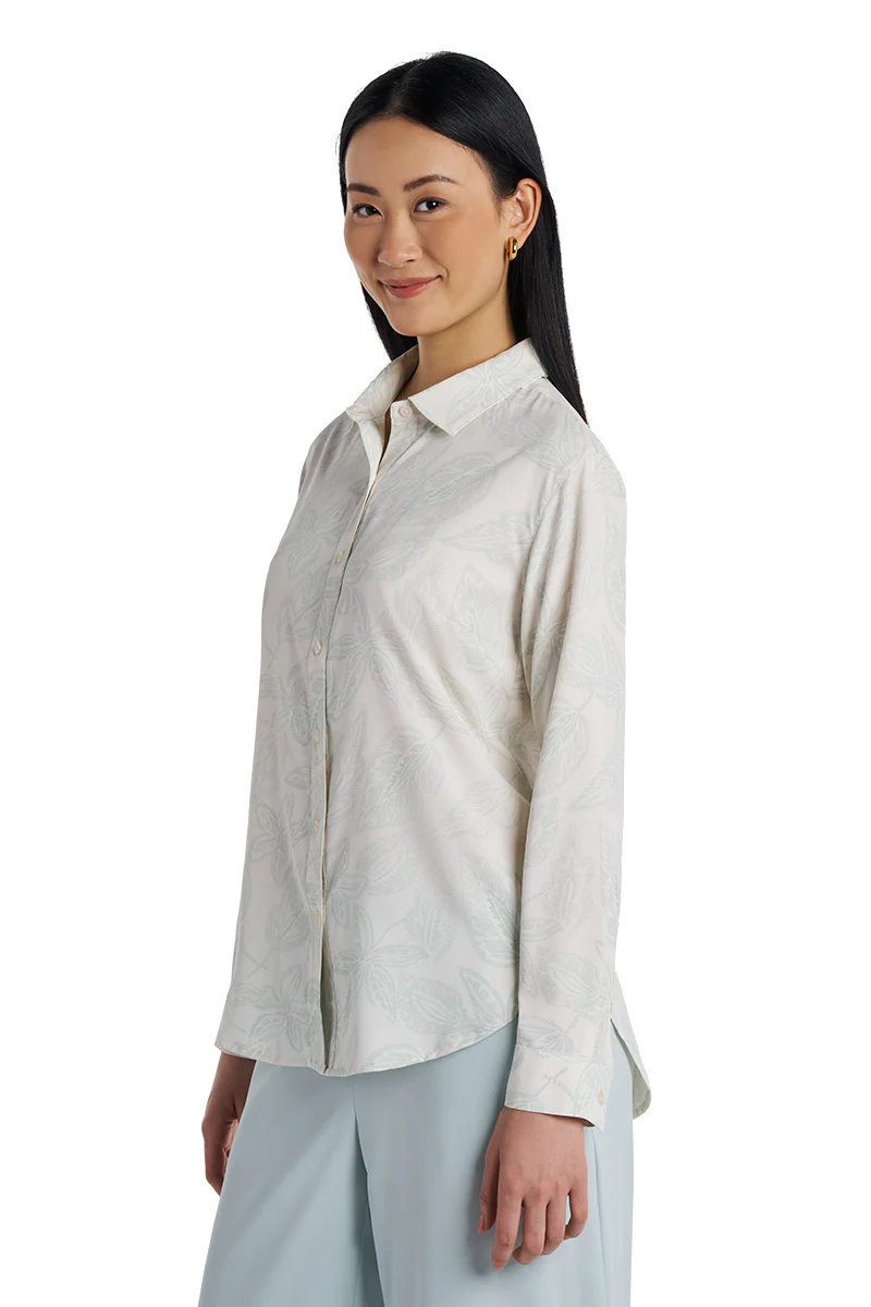 Women's Rhodes Long Sleeve Shirt | Vanilla Embroidered Leaves - Image 4
