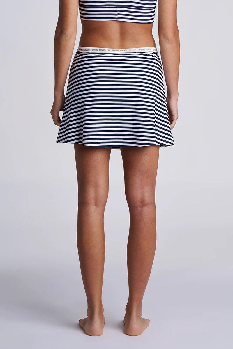 Women's Sandbar High-Waist Swim Skort | White/Navy Stripe - Image 4