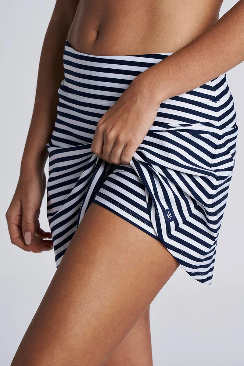 Women's Sandbar High-Waist Swim Skort | White/Navy Stripe - Image 5