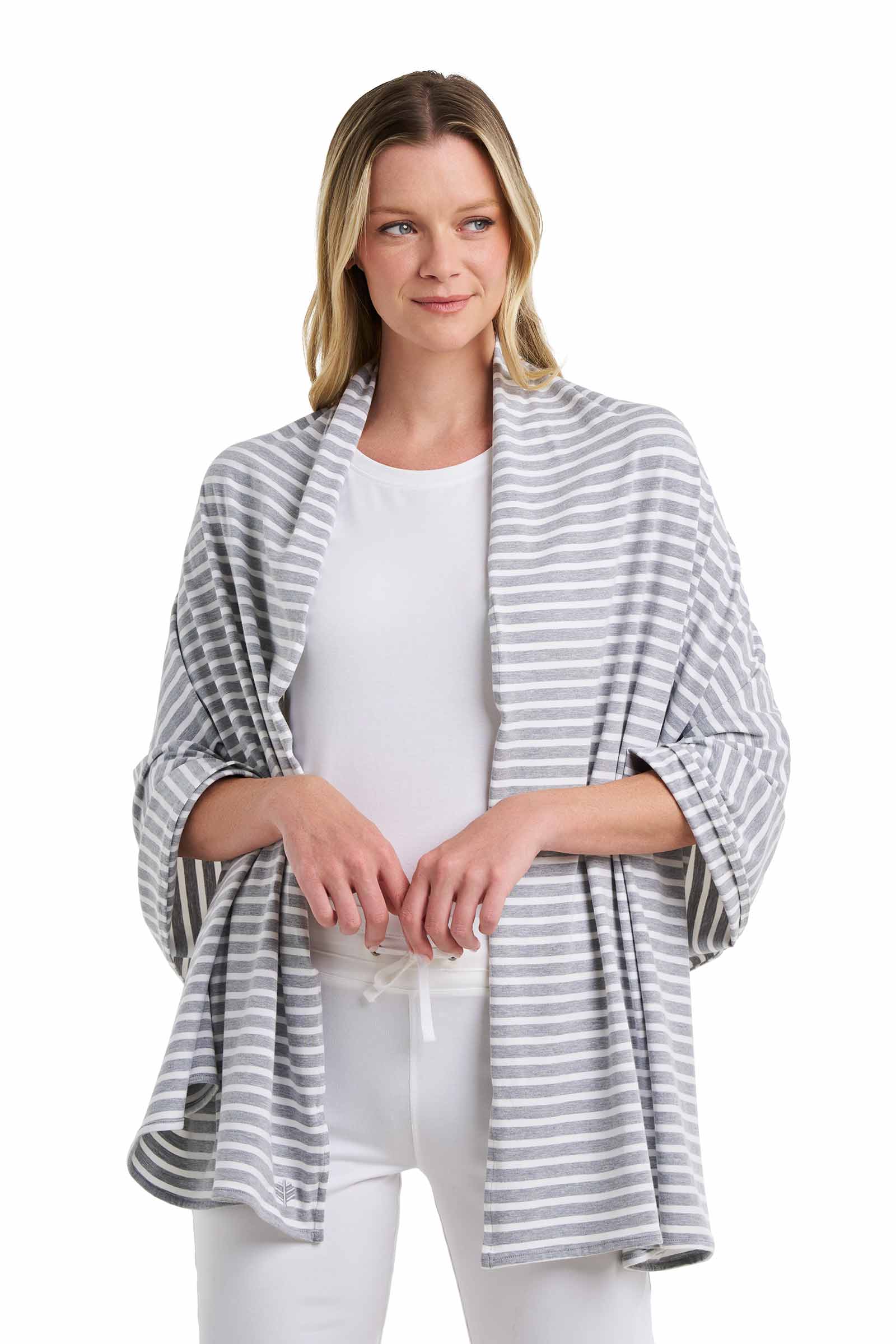 Women's Sanibel Everyday Beach Shawl | Grey/White Stripe - Image 2