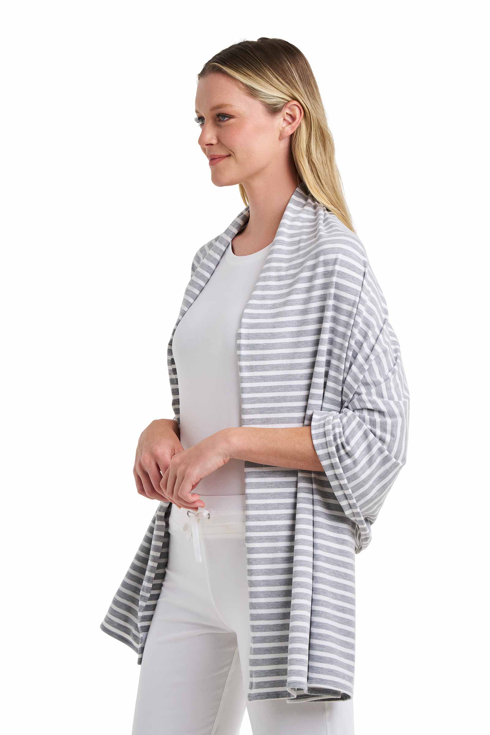 Women's Sanibel Everyday Beach Shawl | Grey/White Stripe - Image 3