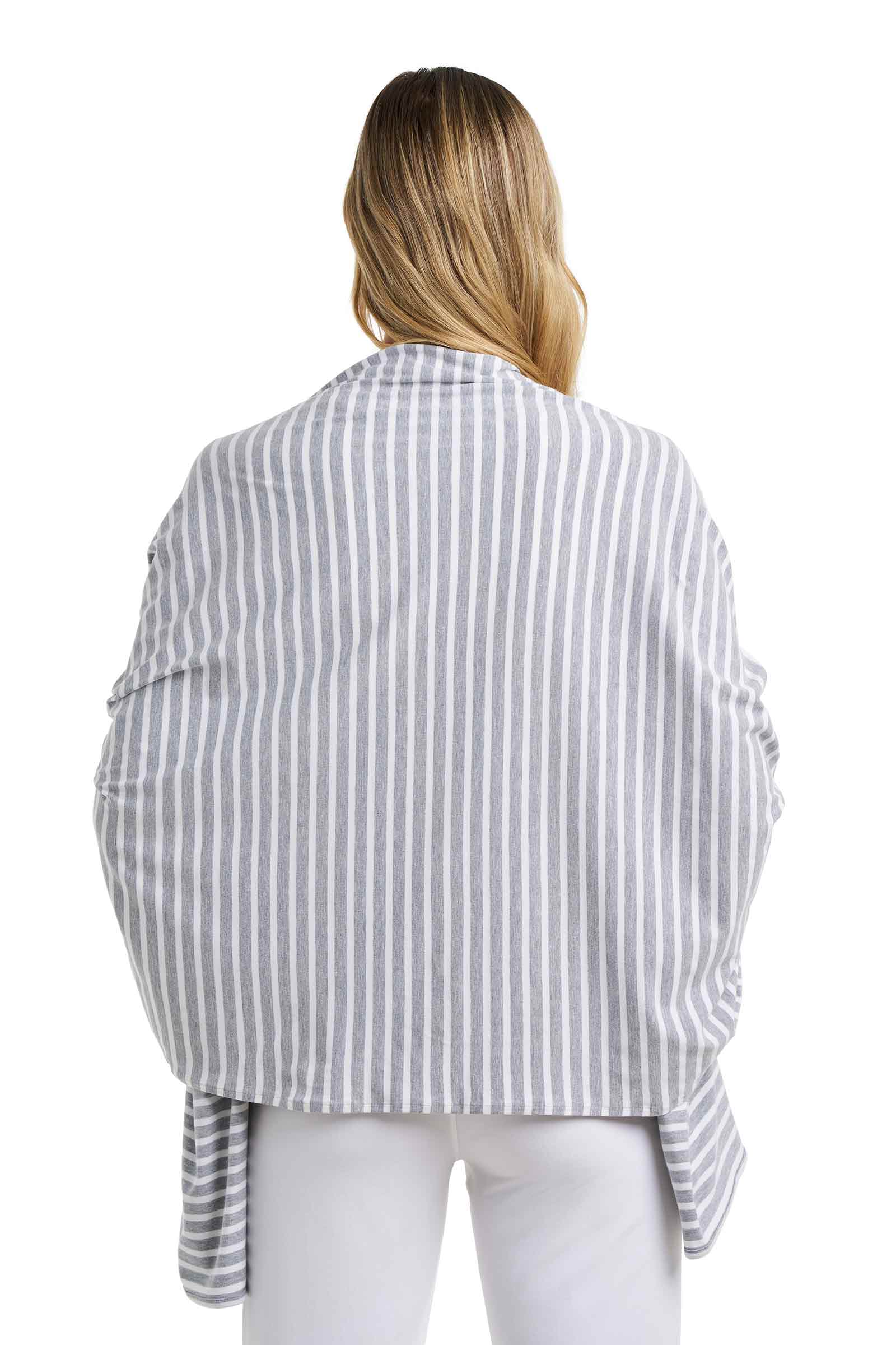 Women's Sanibel Everyday Beach Shawl | Grey/White Stripe - Image 4
