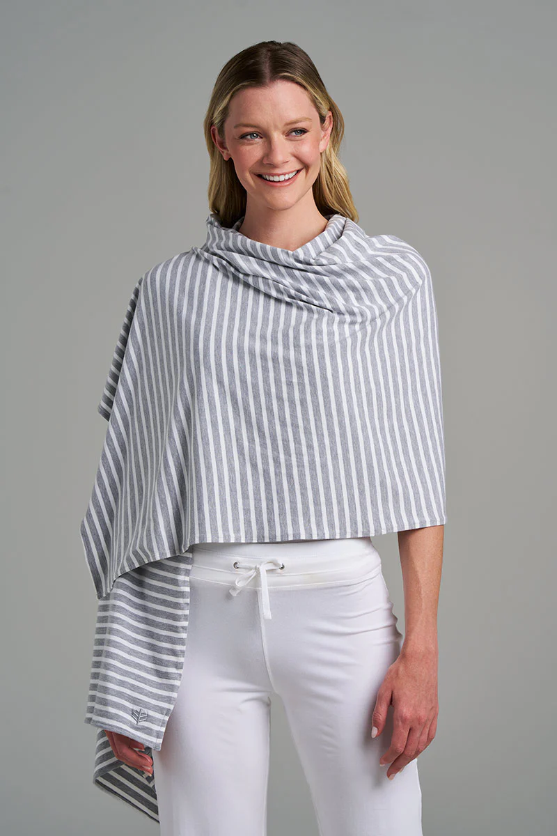 Women's Sanibel Everyday Beach Shawl | Grey/White Stripe - Image 5