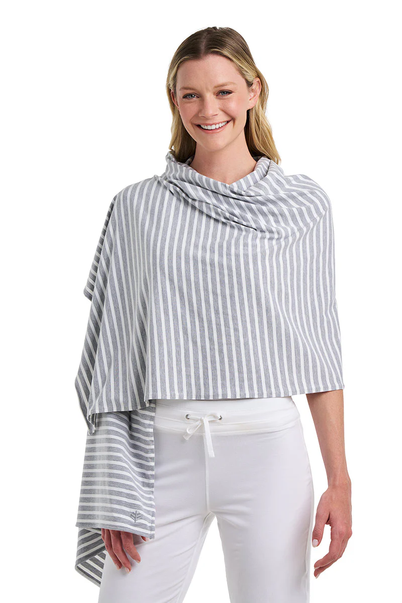 Women's Sanibel Everyday Beach Shawl | Grey/White Stripe - Image 6