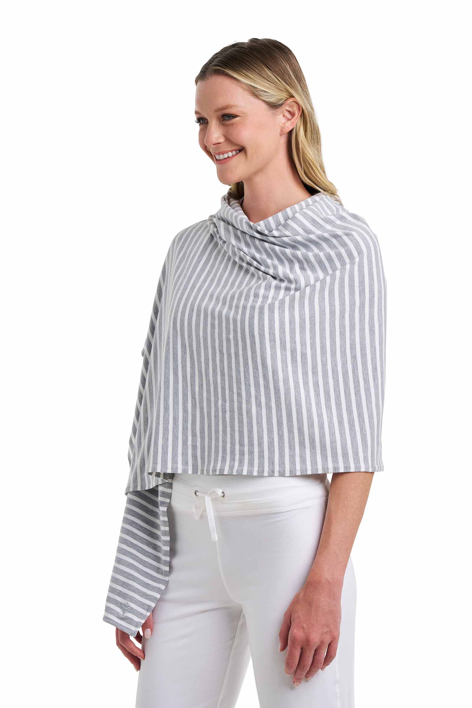 Women's Sanibel Everyday Beach Shawl | Grey/White Stripe - Image 7