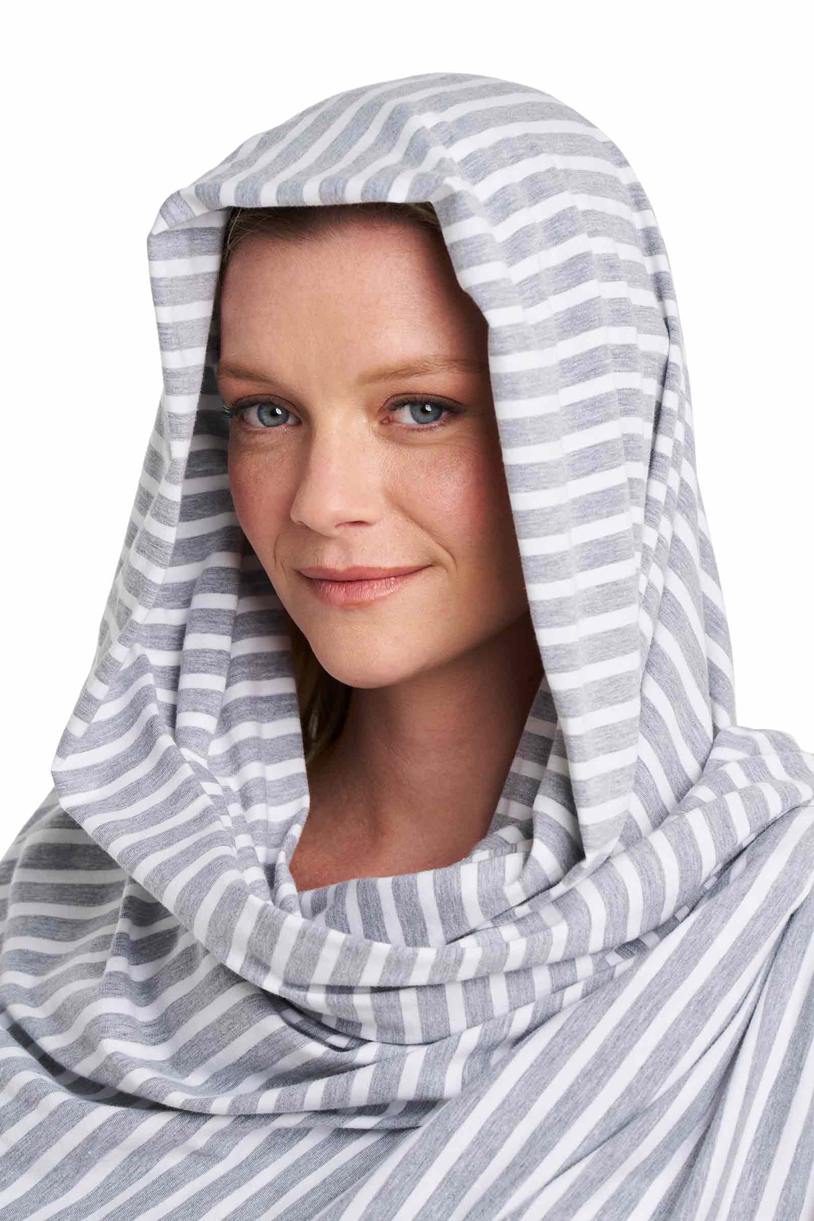 Women's Sanibel Everyday Beach Shawl | Grey/White Stripe - Image 9