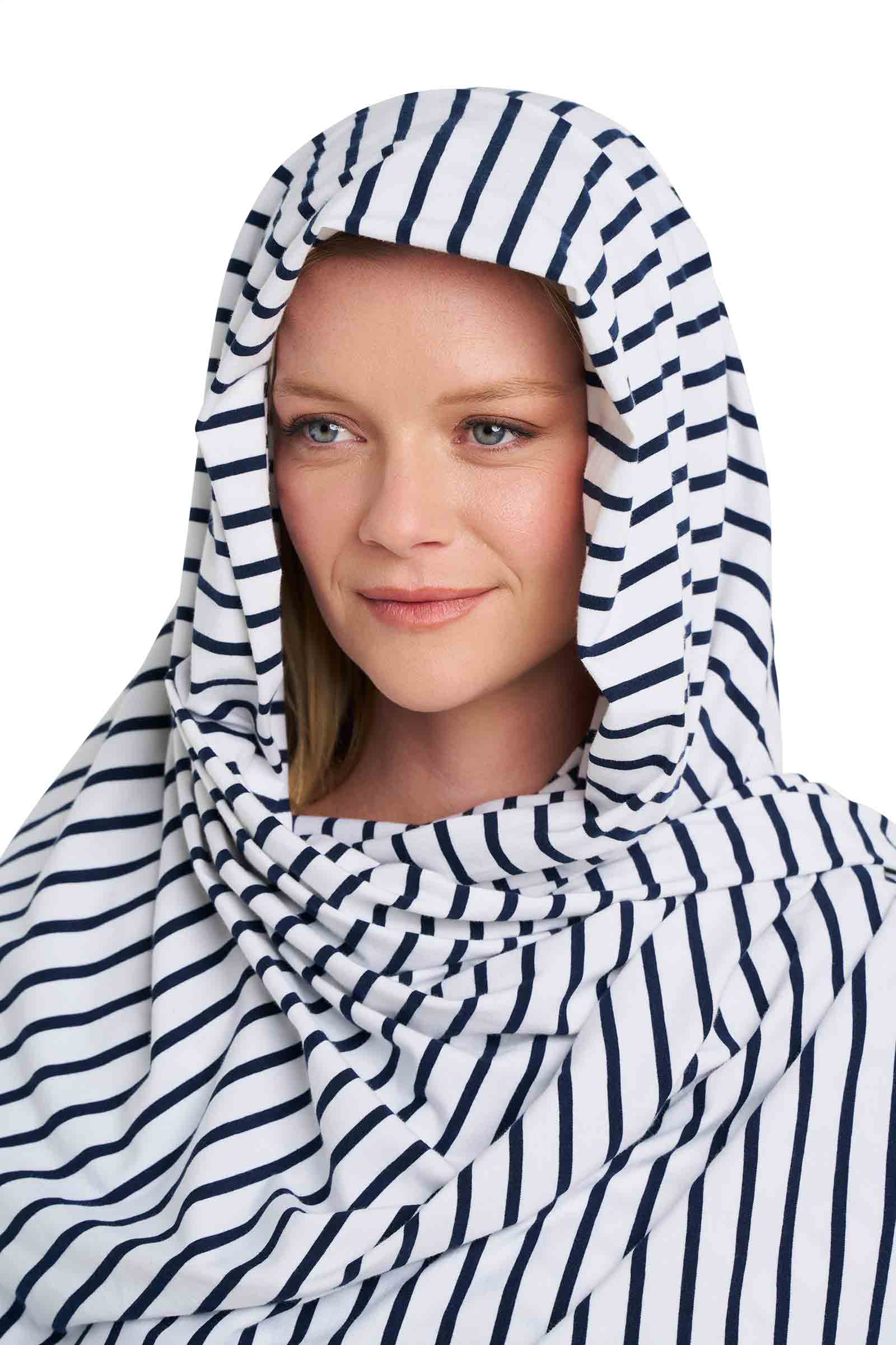 Women's Sanibel Everyday Beach Shawl | White/Navy Stripe - Image 10