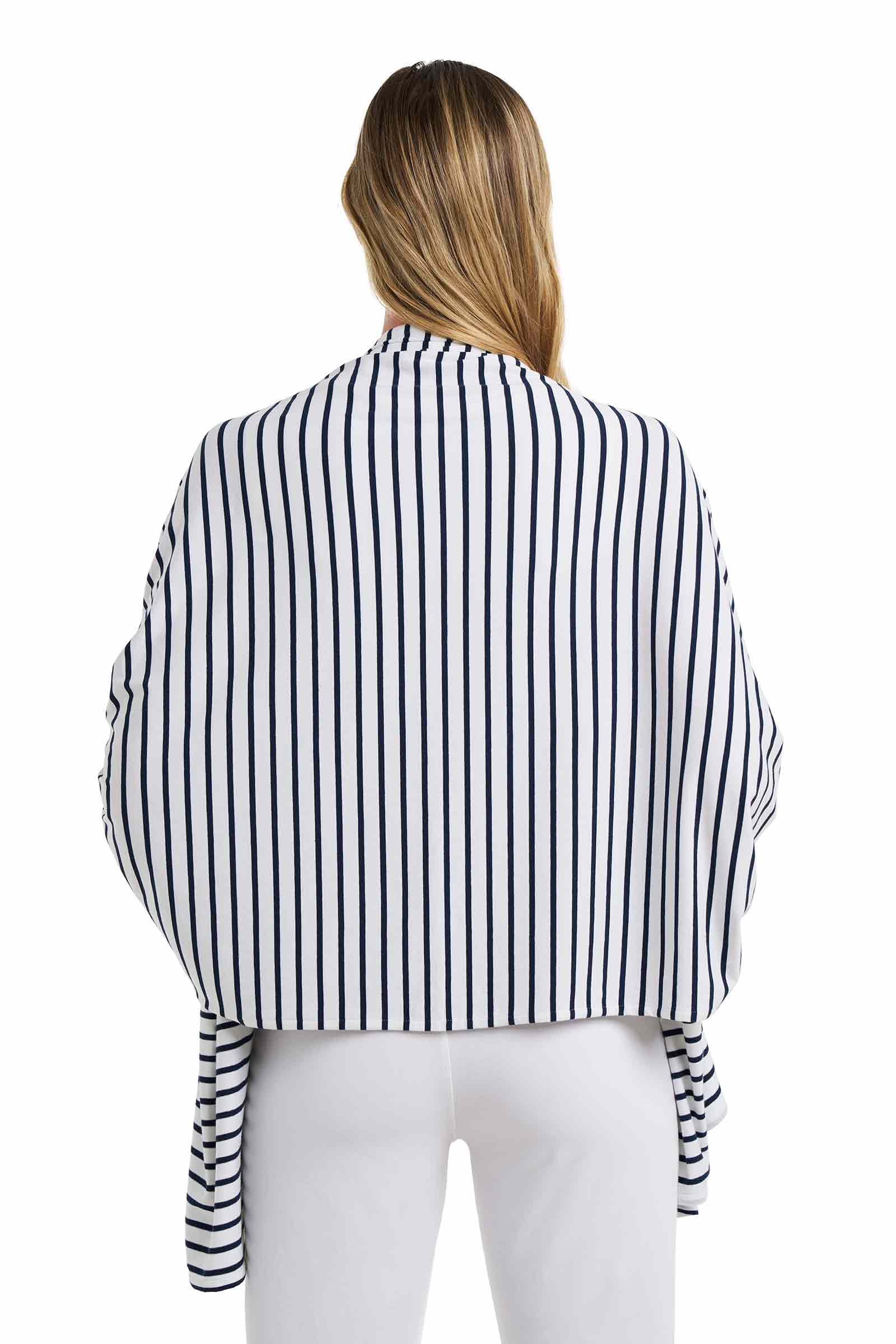 Women's Sanibel Everyday Beach Shawl | White/Navy Stripe - Image 4