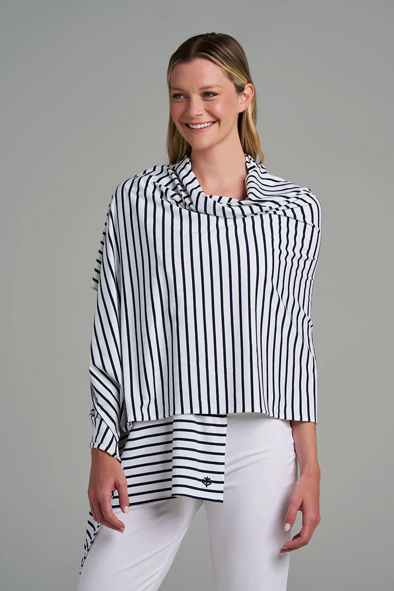 Women's Sanibel Everyday Beach Shawl | White/Navy Stripe - Image 5