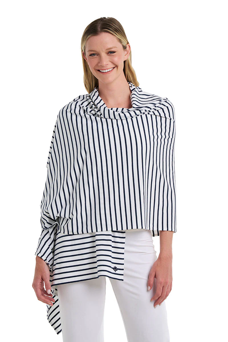 Women's Sanibel Everyday Beach Shawl | White/Navy Stripe - Image 6