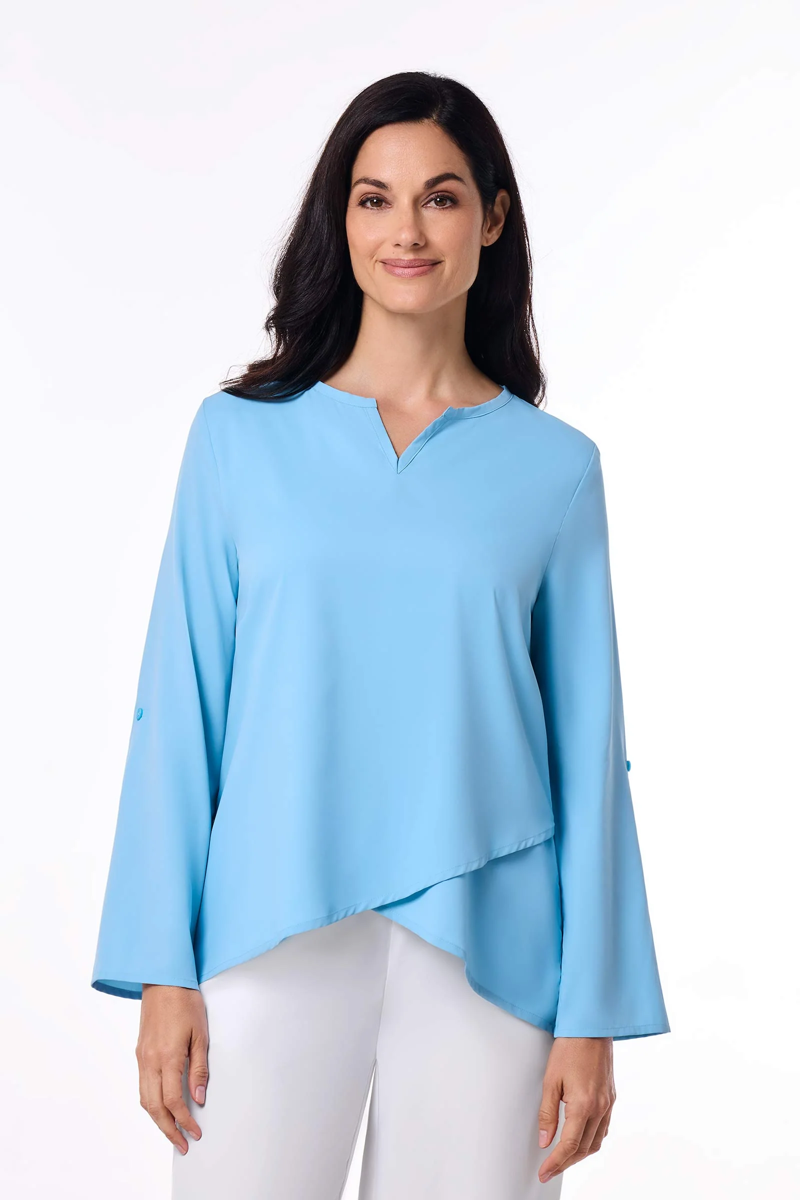 Women's Santa Barbara Tunic Top with Roll-Up Sleeves | Arctic Blue - Image 2