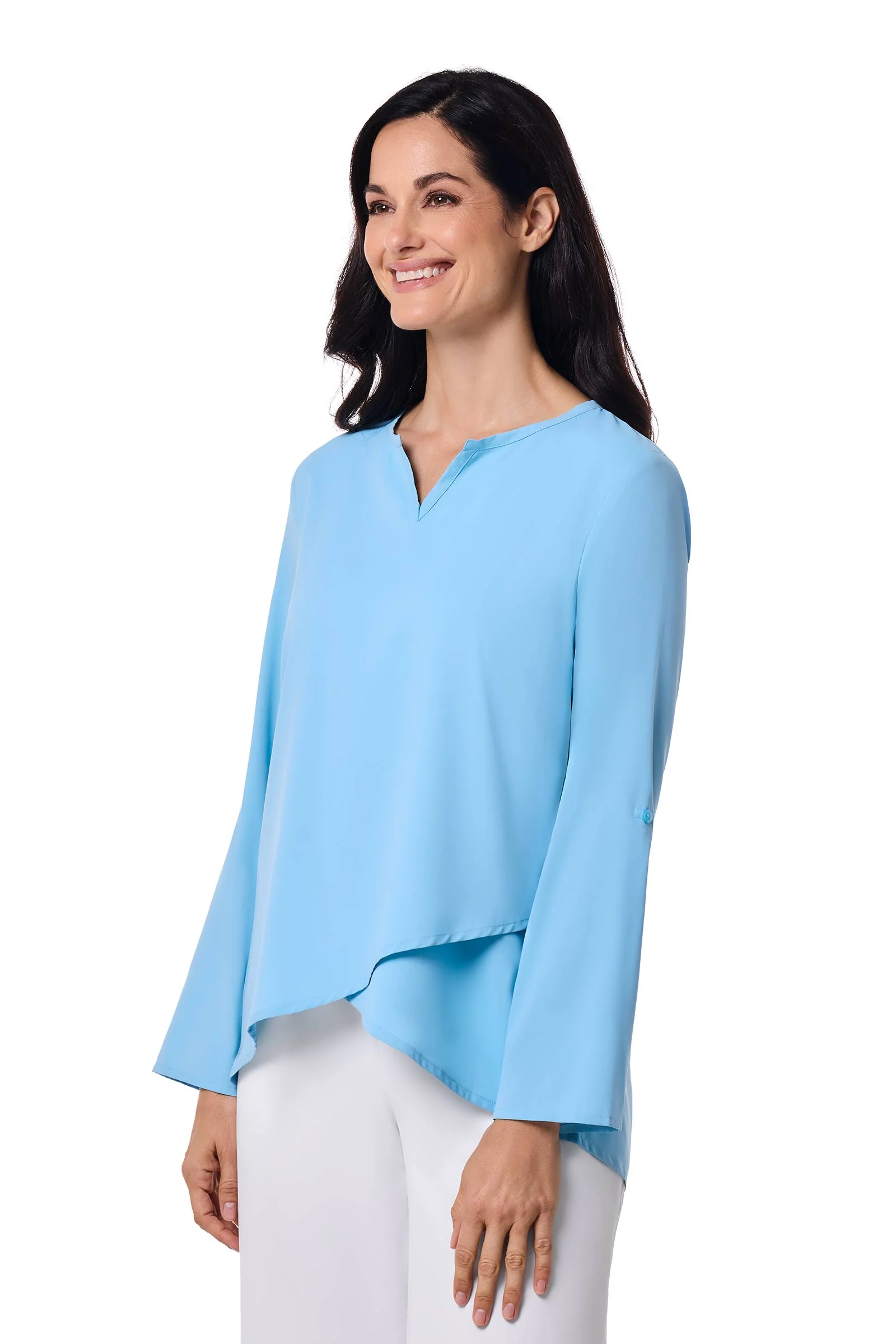 Women's Santa Barbara Tunic Top with Roll-Up Sleeves | Arctic Blue - Image 3