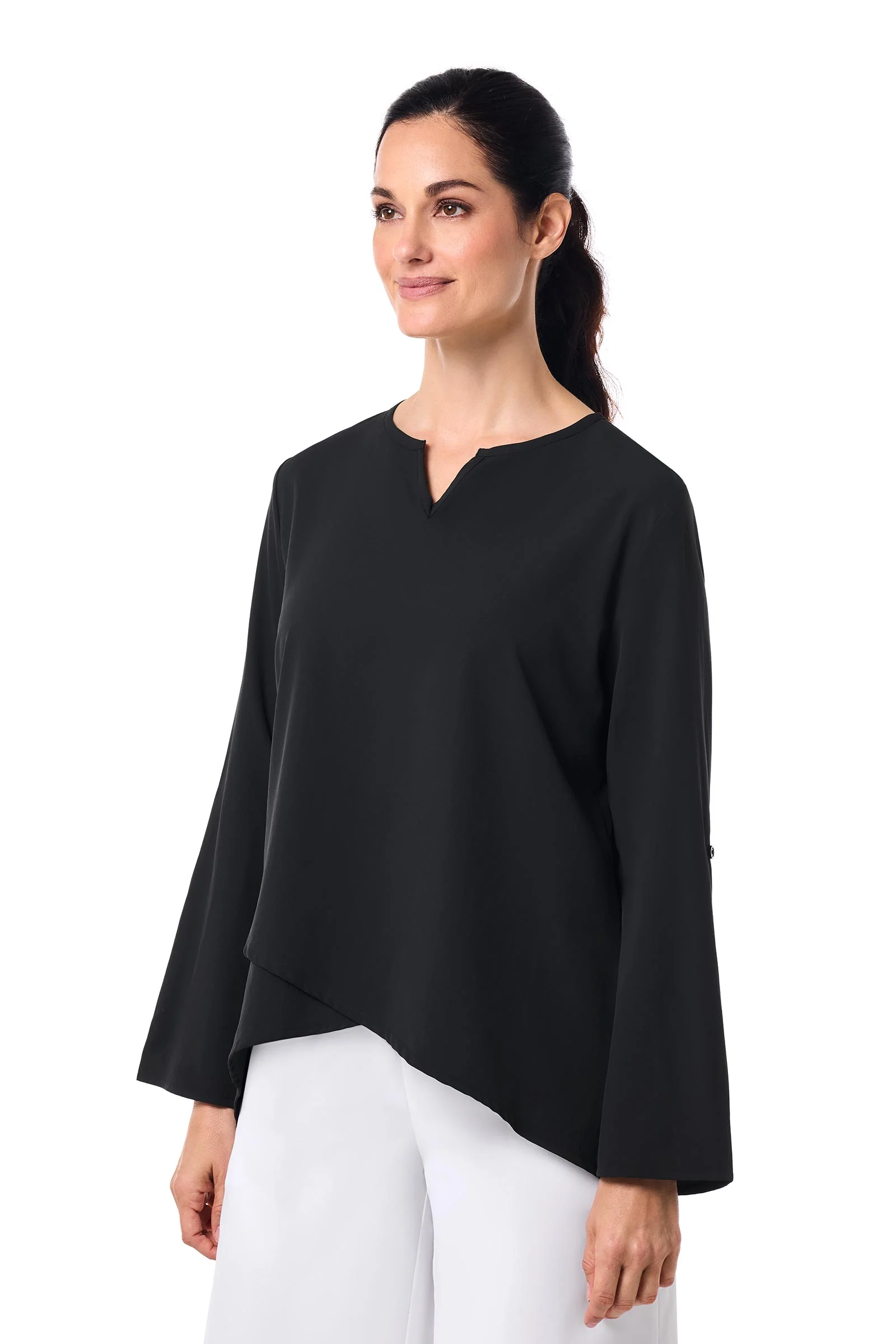 Women's Santa Barbara Tunic Top with Roll-Up Sleeves | Black - Image 3