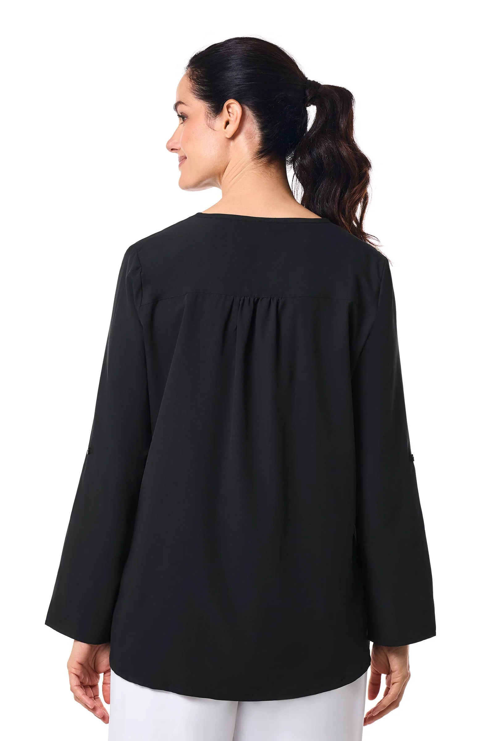 Women's Santa Barbara Tunic Top with Roll-Up Sleeves | Black - Image 4