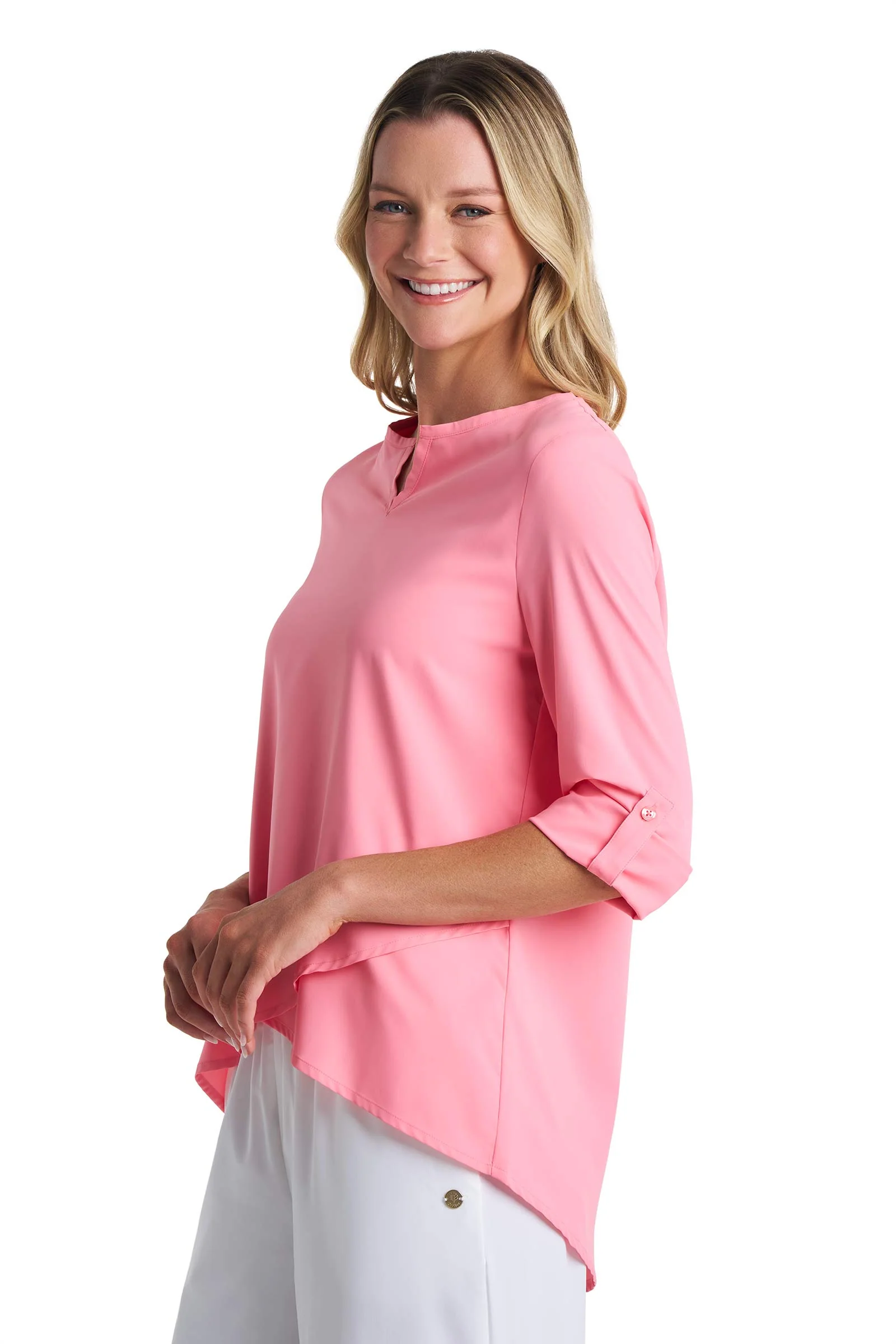 Women's Santa Barbara Tunic Top with Roll-Up Sleeves | Flamingo Pink - Image 10