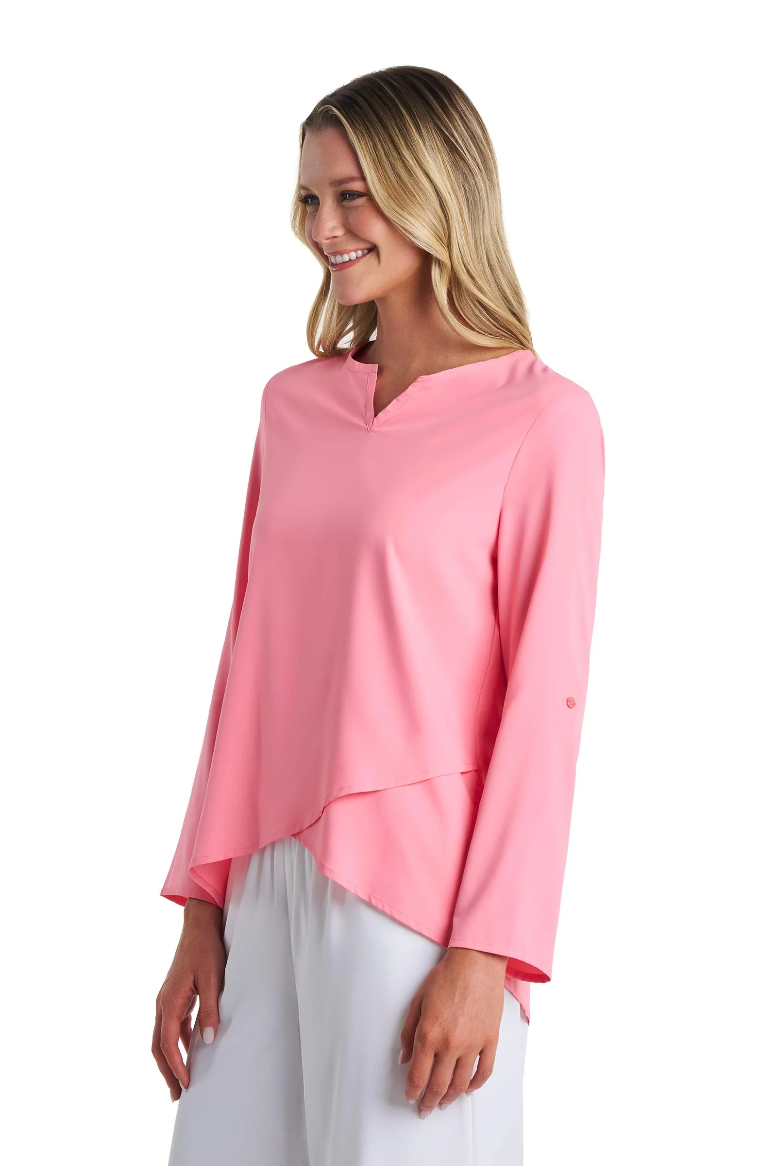 Women's Santa Barbara Tunic Top with Roll-Up Sleeves | Flamingo Pink - Image 4