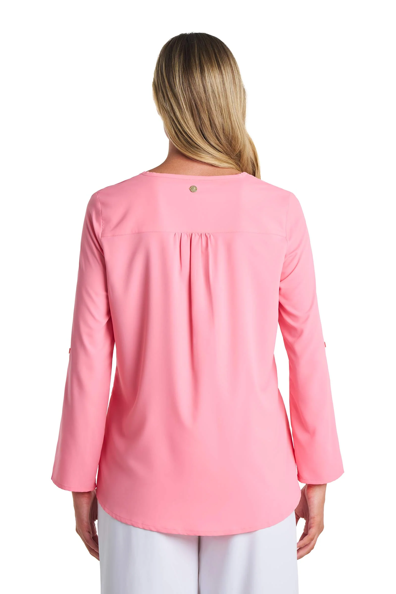 Women's Santa Barbara Tunic Top with Roll-Up Sleeves | Flamingo Pink - Image 5