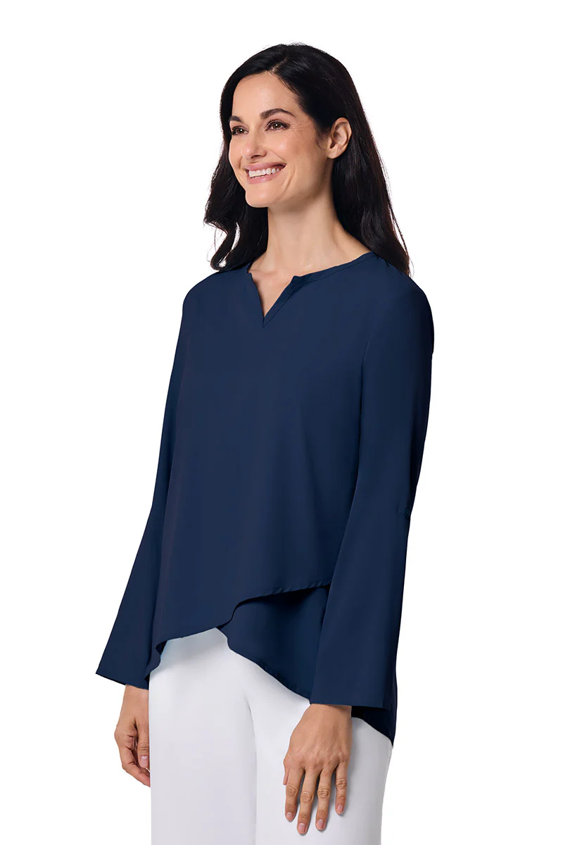 Women's Santa Barbara Tunic Top with Roll-Up Sleeves | Navy - Image 3