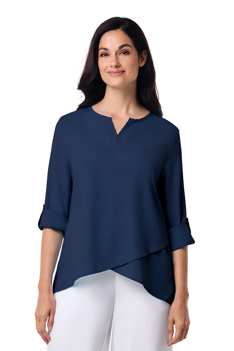 Women's Santa Barbara Tunic Top with Roll-Up Sleeves | Navy - Image 8