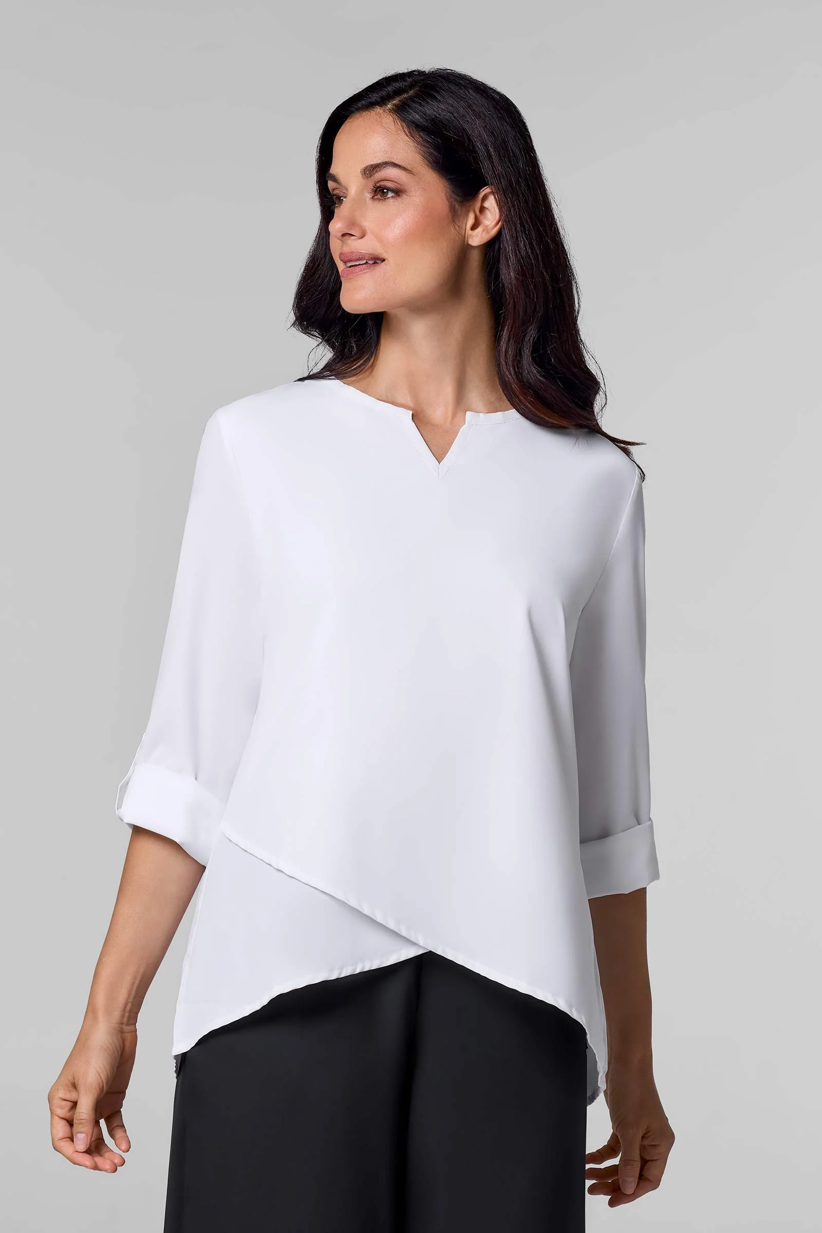 Women's Santa Barbara Tunic Top with Roll-Up Sleeves | White