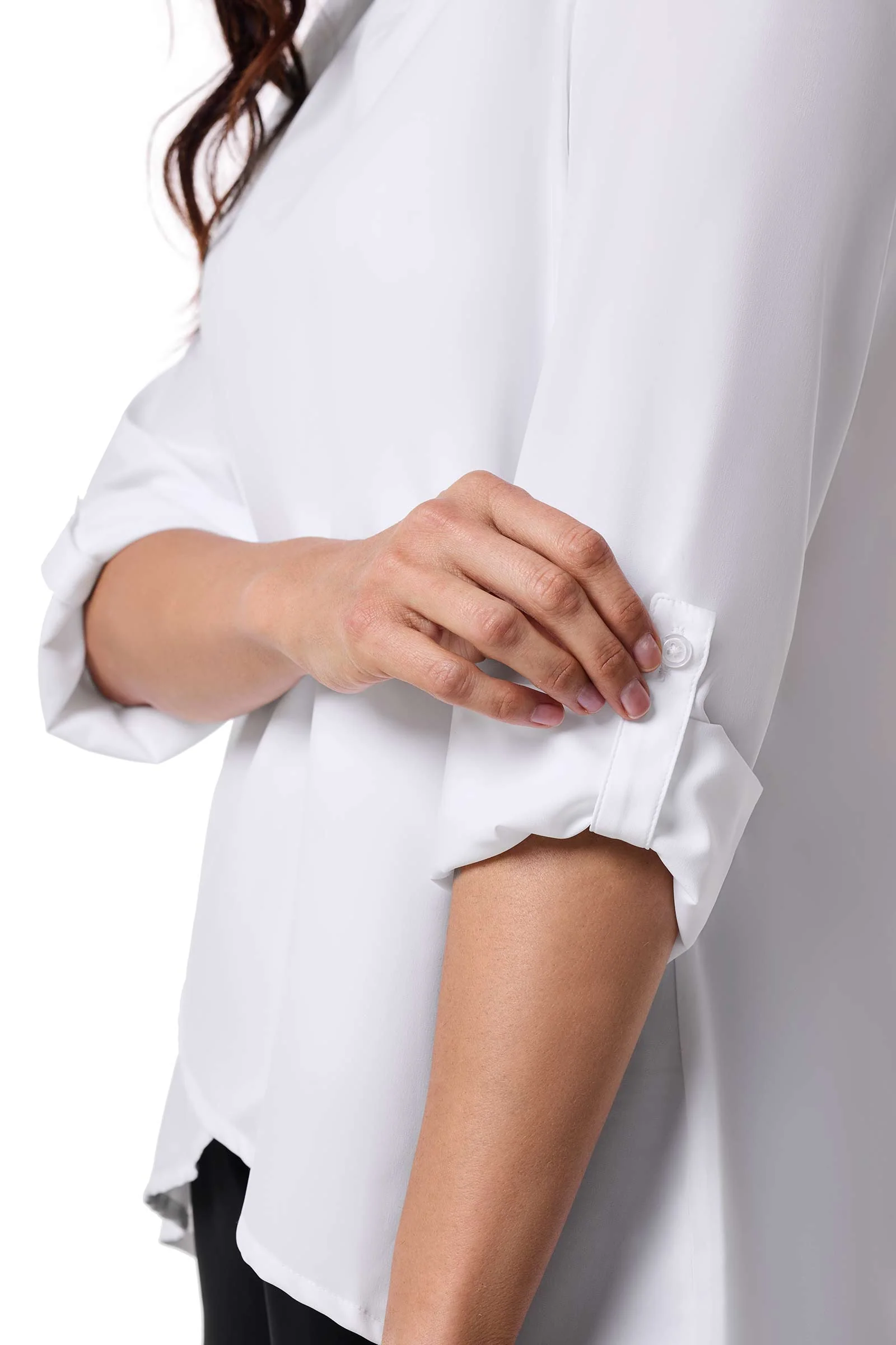 Women's Santa Barbara Tunic Top with Roll-Up Sleeves | White - Image 6