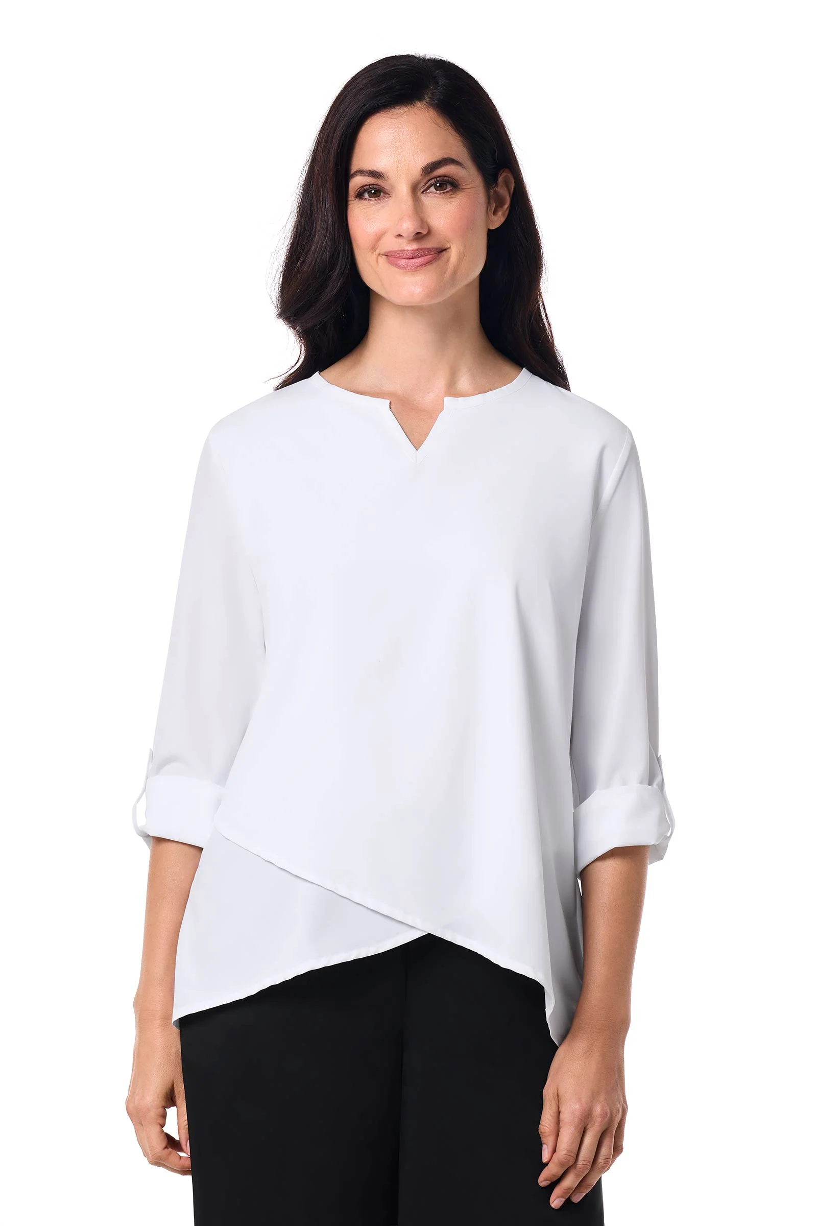 Women's Santa Barbara Tunic Top with Roll-Up Sleeves | White - Image 7